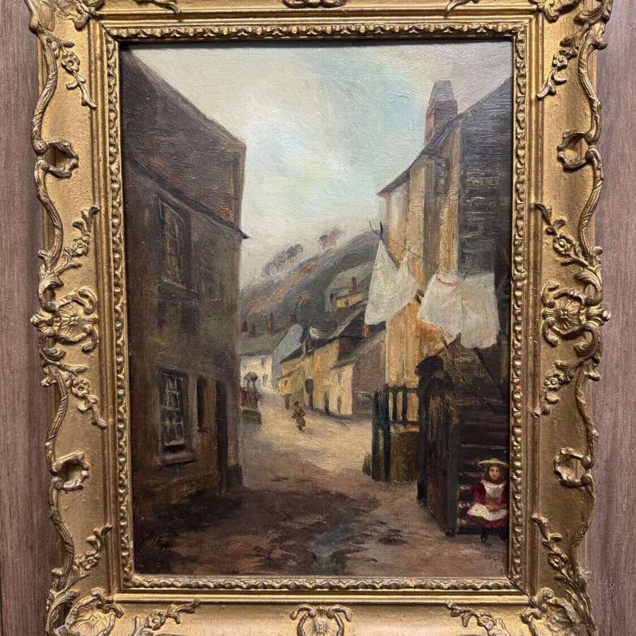 Street Scene, Late 19th Century Oil on Board