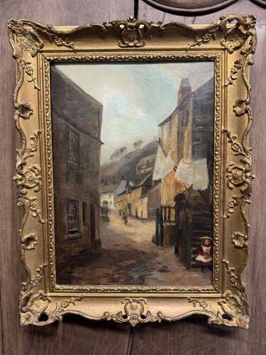 Street Scene, Late 19th Century Oil on Board