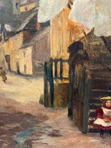 Street Scene, Late 19th Century Oil on Board