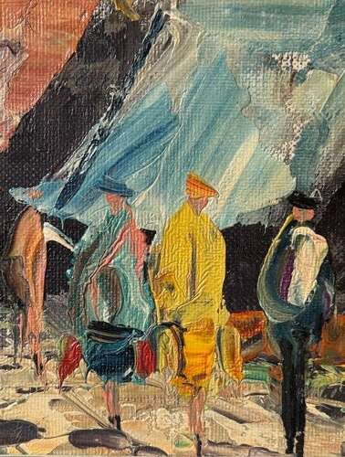 French Market Square Scene Oil on Canvas (circa 1960)