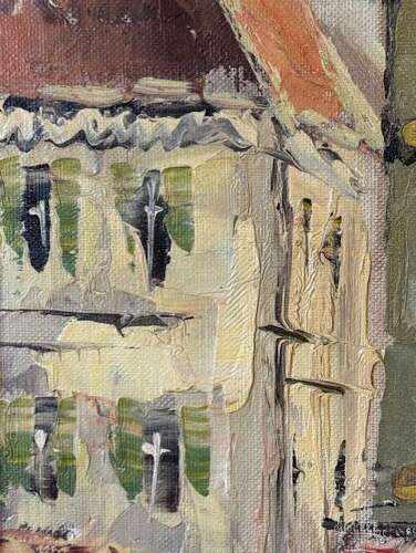 French Market Square Scene Oil on Canvas (circa 1960)