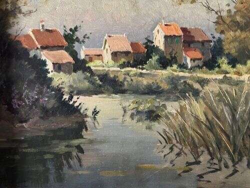 Oil on Canvas 'Les Allards' (Ile d'Oleron), France by Mario Pinetti (1895-1965)
