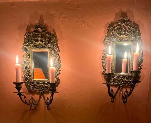 An Exquisite Pair of Antique French Mirrored Wall Sconces