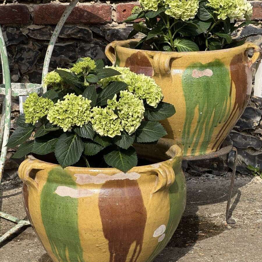 A Pair of 'Dribble Glazed' Castelnaudary Planters from the South of France.