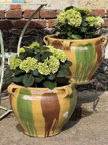 A Pair of 'Dribble Glazed' Castelnaudary Planters from the South of France.
