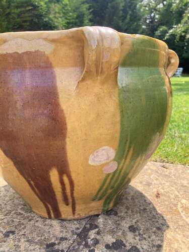 A Pair of 'Dribble Glazed' Castelnaudary Planters from the South of France.
