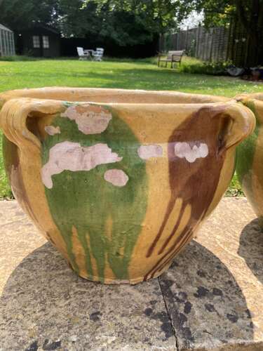 A Pair of 'Dribble Glazed' Castelnaudary Planters from the South of France.