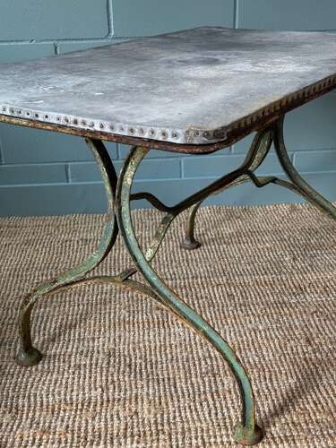 French Zinc Top Garden/Interior Table (c1900) & Six Folding French Ch