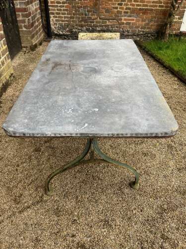French Zinc Top Garden/Interior Table (c1900) & Six Folding French Ch
