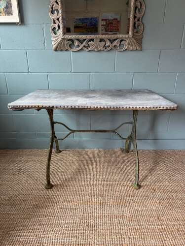 French Zinc Top Garden/Interior Table (c1900) & Six Folding French Ch