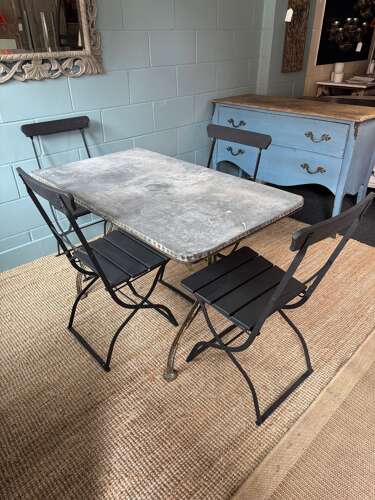 French Zinc Top Garden/Interior Table (c1900) & Six Folding French Ch