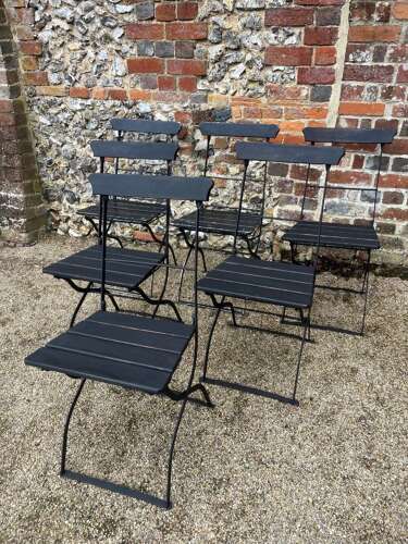 French Zinc Top Garden/Interior Table (c1900) & Six Folding French Ch