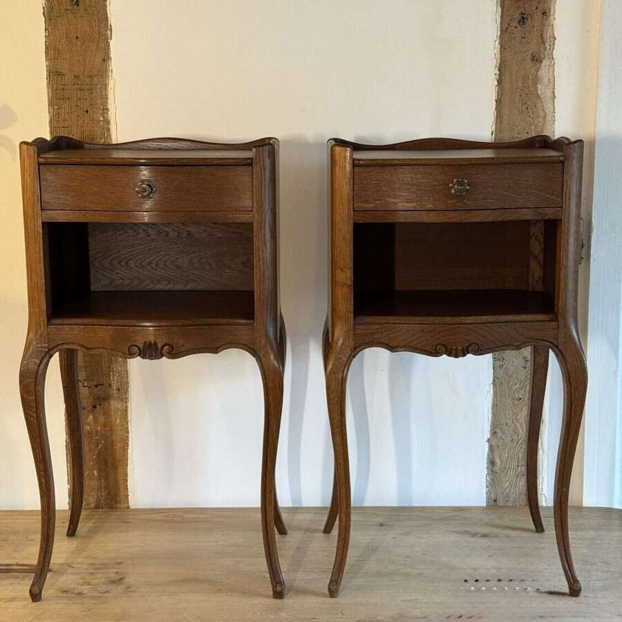 Pair of Vintage French Oak Bedside Tables