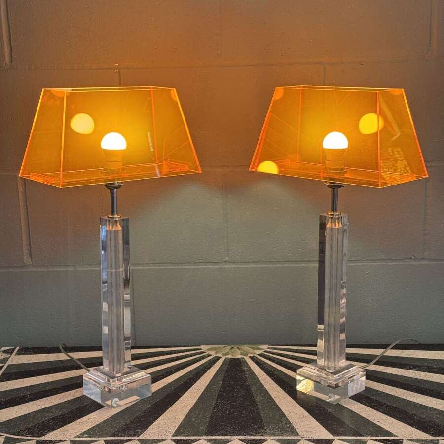 Striking early 21st century Italian/English Acrylic Table Lamps with translucent coloured