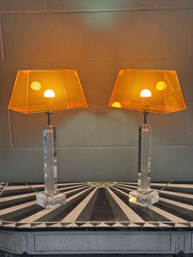 Striking early 21st century Italian/English Acrylic Table Lamps with translucent coloured