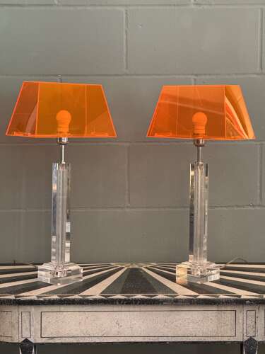 Striking early 21st century Italian/English Acrylic Table Lamps with translucent coloured
