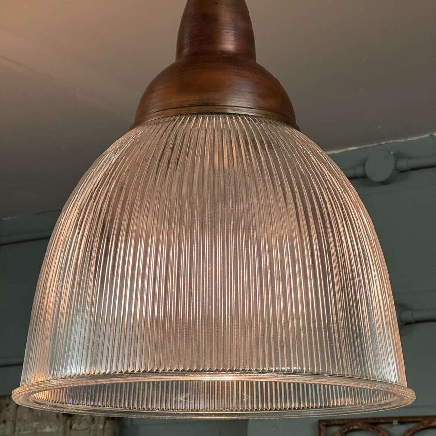 A Set of Three Holophane Glass and Copper Lamps from The British Aircraft Corporation