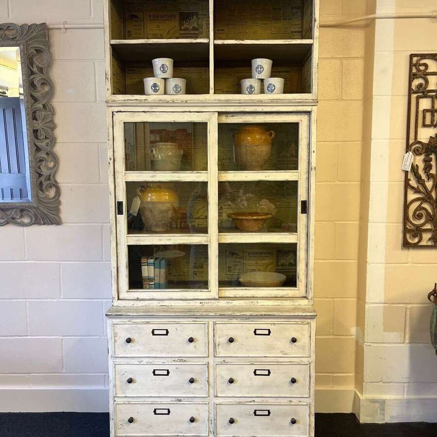 Tall Swedish White Painted Pine Cabinet