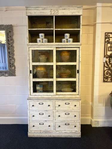 Tall Swedish White Painted Pine Cabinet