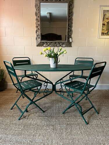 French Oval Garden Table & Four Folding Chairs