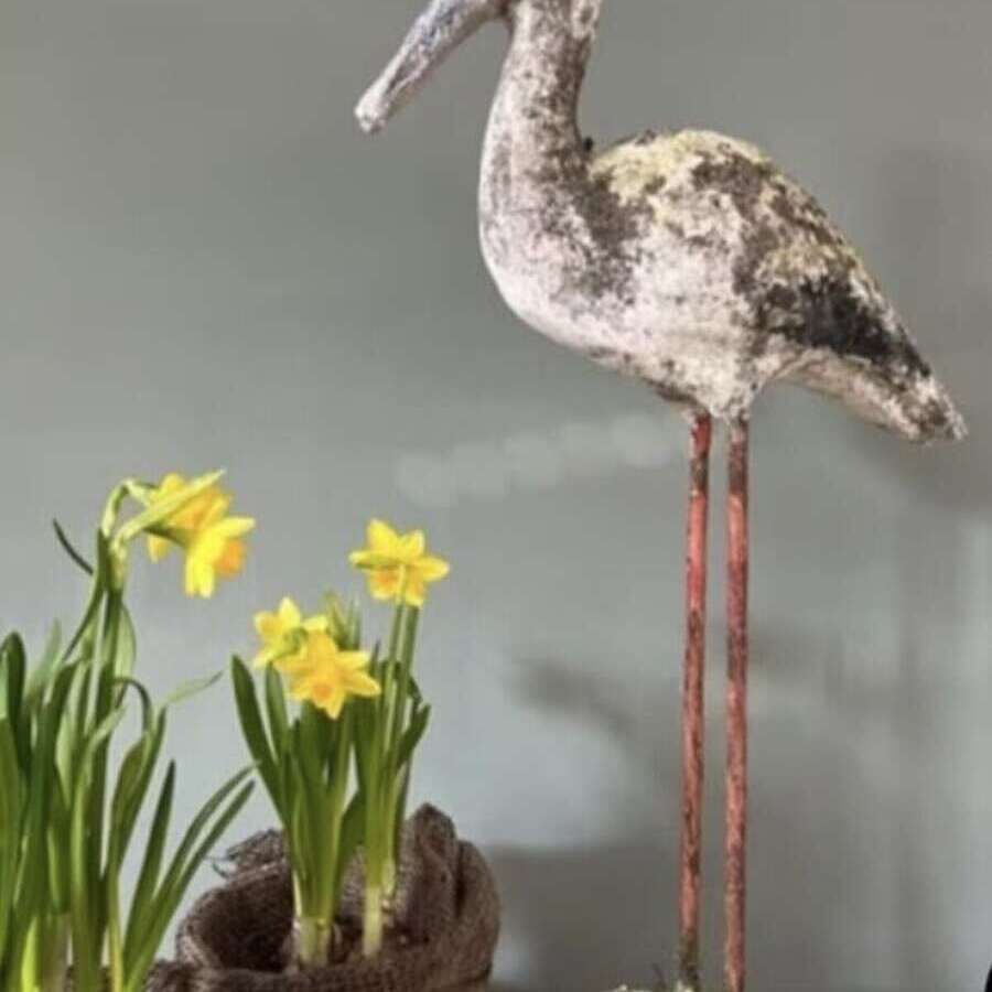 French Stone Garden Crane Statue