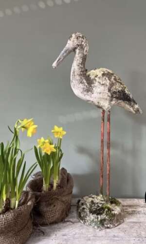 French Stone Garden Crane Statue