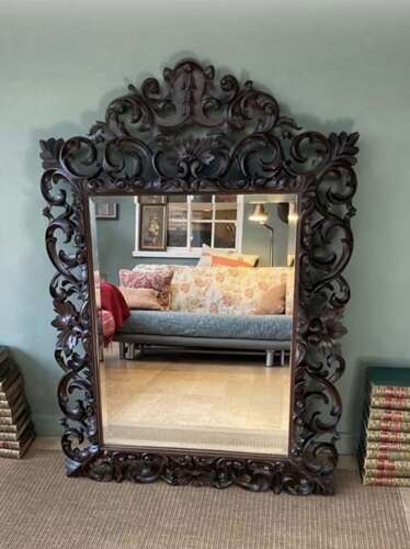 Large Ornate Carved Oak Framed Mirror