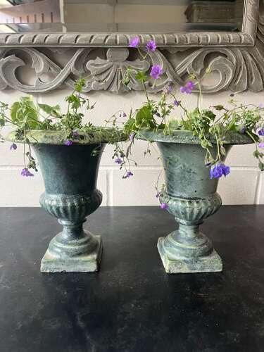 Pair of 19th century Parisian Enamelled Cast Iron Urns