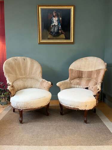 Pair of Antique French Napoleon III Crapaud Chairs