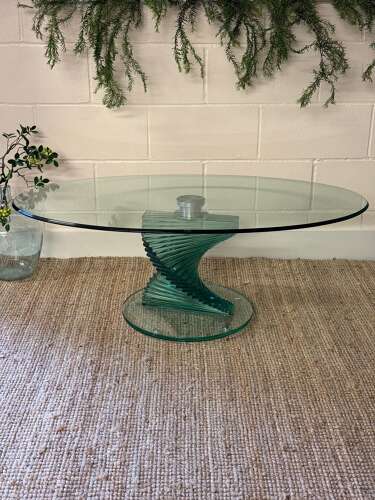 Retro Oval Glass Coffee Table (1970s)