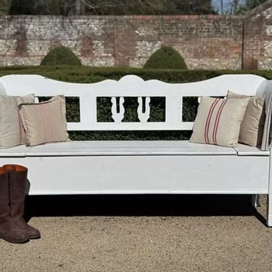 Large White Painted European Settle/Bench