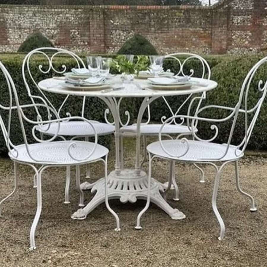 Set of Cast Iron French Garden Table & Four Matching Chairs