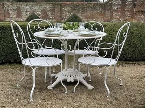 Set of Cast Iron French Garden Table & Four Matching Chairs