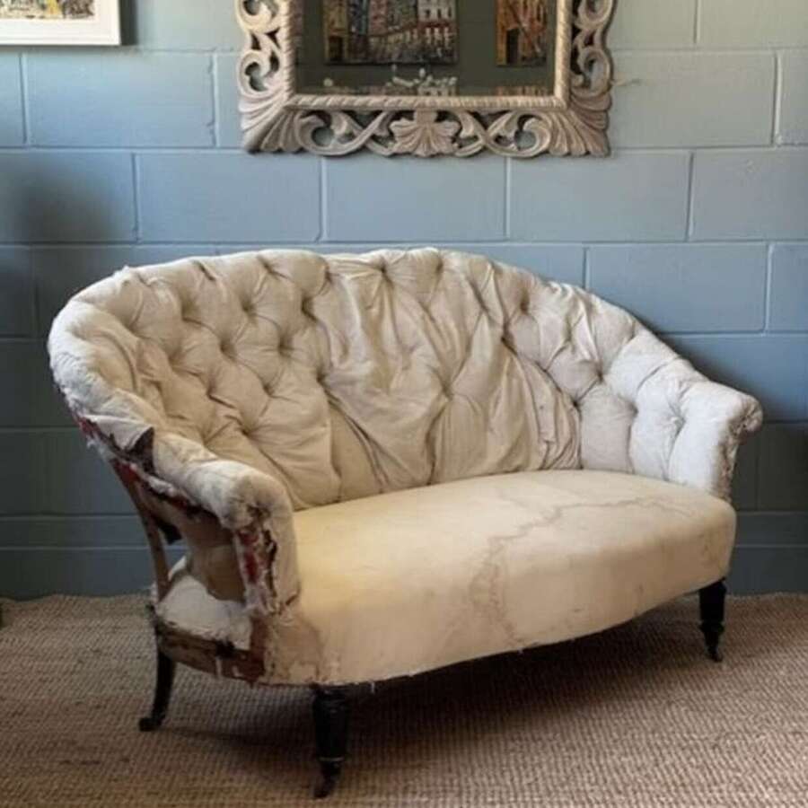 Mid 19th Century Napoleon III French Buttoned Curved Back Sofa