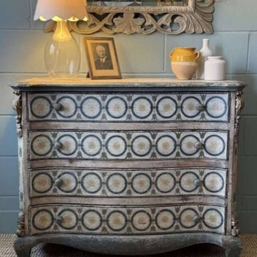 Hand Decorated Serpentine Chest of Drawers