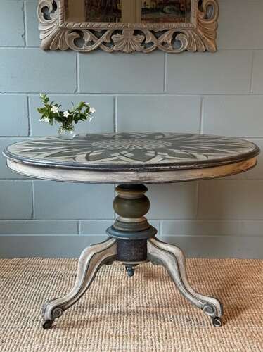 Hand Painted Tilt Top Circular Victorian Dining/Hall Table