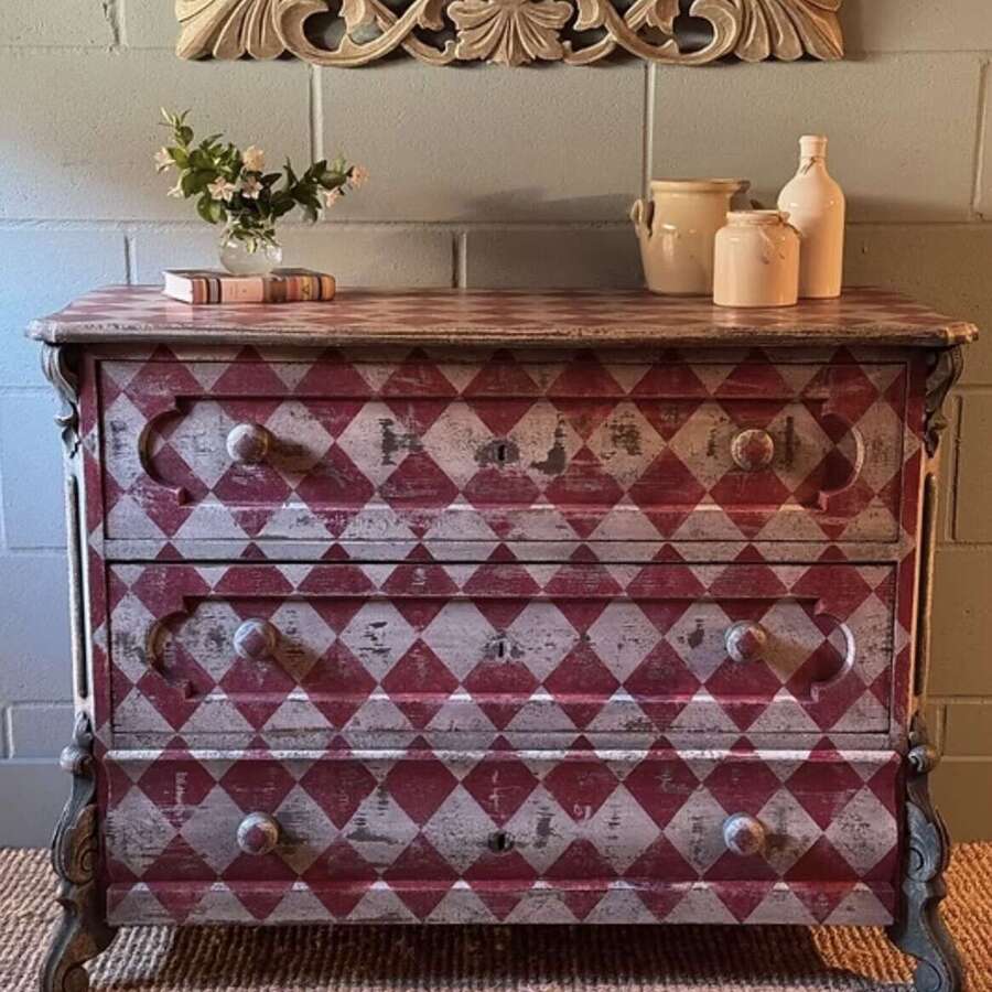 Hand Painted Solid Pine Chest of Drawers (early 20thc)
