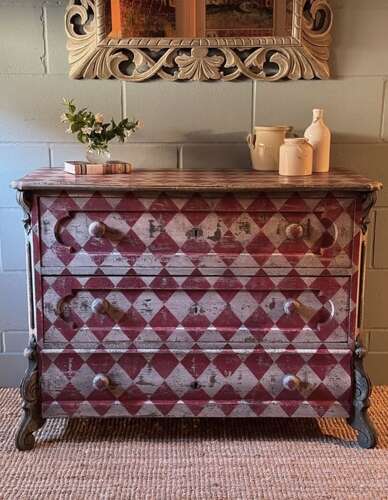Hand Painted Solid Pine Chest of Drawers (early 20thc)