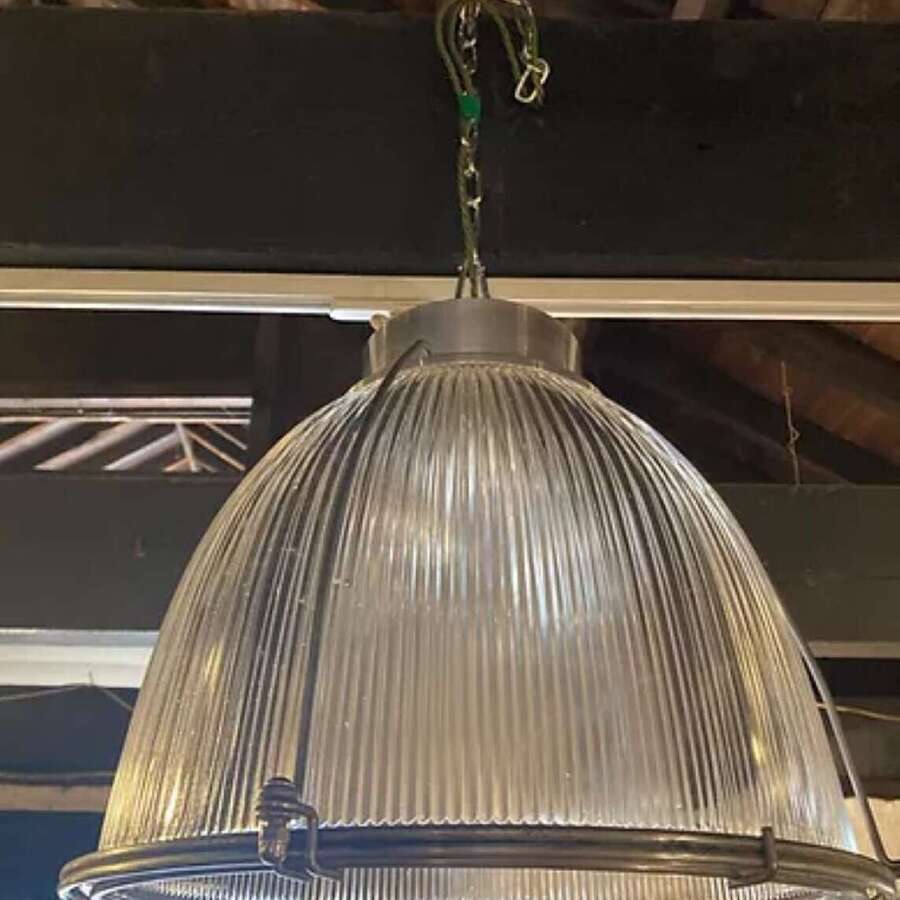 1960s Holophane Glass Hanging Pendant Lamps from The Rolls Royce Factory
