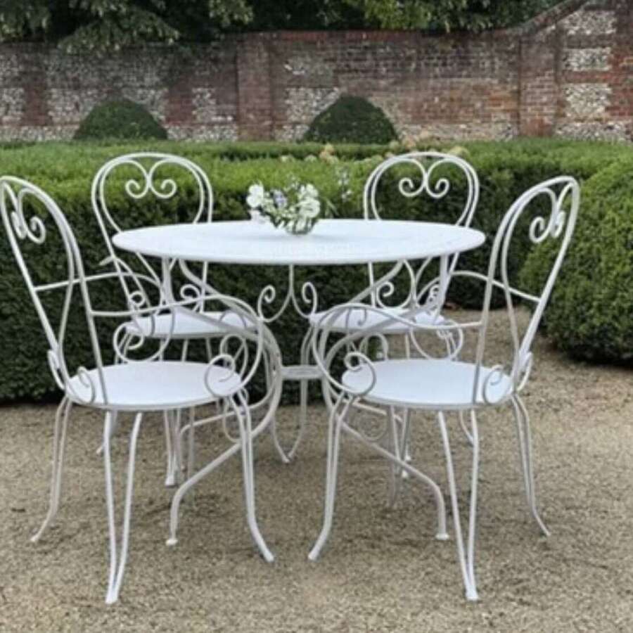 Vintage French Garden Table and Four Chairs