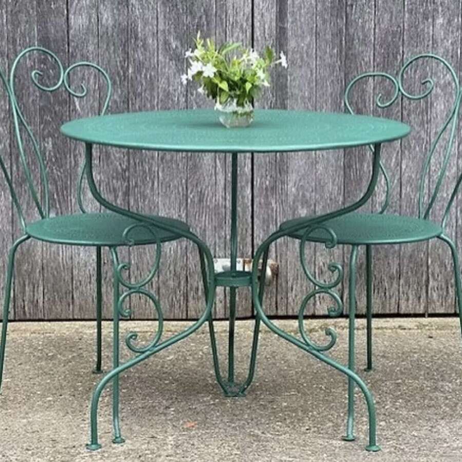 Vintage French Set of Garden Table & Pair of Chairs