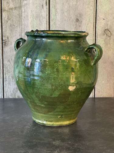 19th Century French Green Glazed Confit Pot